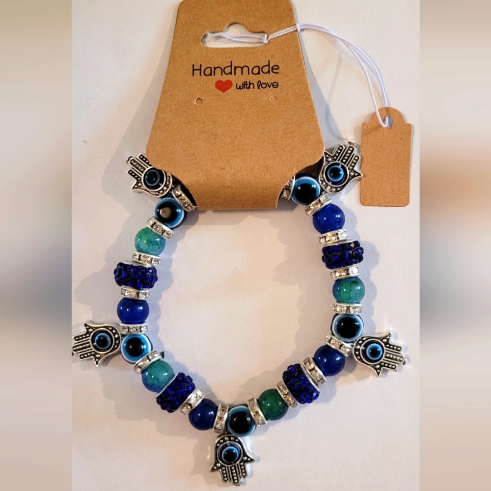 Blue Hamsa Evil Eye Beaded Protection Mal De Ojo Luck Fashion Bracelet